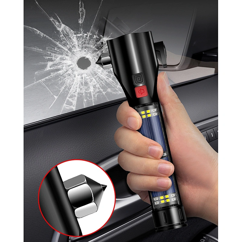 Multifunctional Solar Flashlight Car Window Glass Breaker Safety Hammer