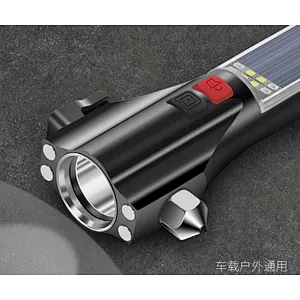 Multifunctional Solar Flashlight Car Window Glass Breaker Safety Hammer